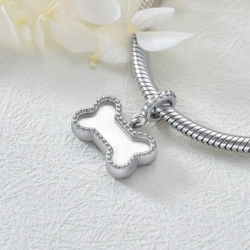 Vista 21 de LONAGO Abalorio personalizado con foto de plata de ley 925 con diseño de hueso de perro para pulsera