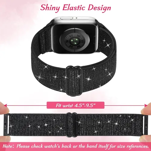 Vista 3 de Paquete de 3 bandas elásticas brillantes compatibles con Apple Watch Band de 1.99 pulgadas, 1.49 pulgadas, 1.57 pulgadas, 1.57 pulgadas, 1.61