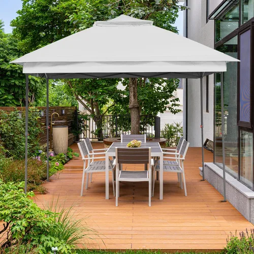 Vista 7 de GDY 11x11 ft Gazebo Tent Folding Heavy Duty Height Adjustable Sun Shelter Gazebos, White