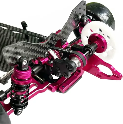 Vista 4 de Aleación de carbono CF Chasis D5S Kit de marco Remodelación de transmisión por correa versión 1/10 2 coche de deriva de rueda trasera (rosa)