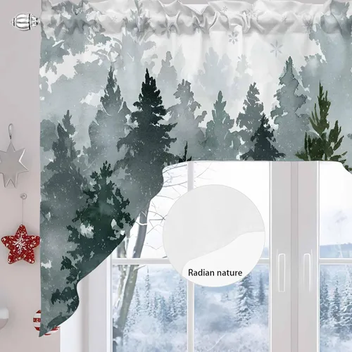 Vista 6 de Cortinas de cocina, cenefa con festón de Navidad, con bolsillo para barra, paneles de cortina para dormitorio, sala de estar, baño, cafetería