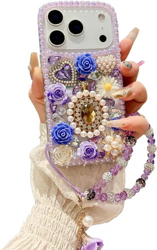 Vista 20 de iFiLOVE para iPhone 7 Plus/8 Plus Funda con Diamantes Brillantes y Correa de Flores, 3D Lujo Brillante Purpurina Cristal Diamantes de Imitación