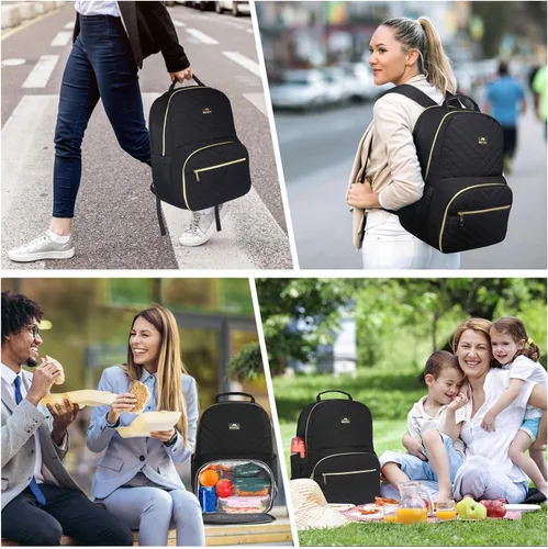 Vista 7 de MATEIN - Mochila de trabajo con compartimento para el almuerzo, mochila de almuerzo para mujer Insulated, Quilted, Water Resistant, Lunchbox Back