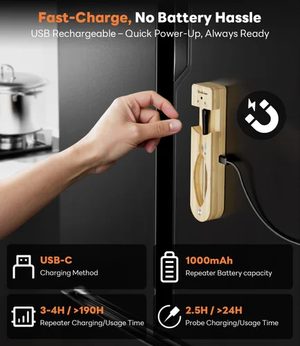 Vista 8 de Beelicious Pro Termómetro inalámbrico para carne, sonda inteligente Bluetooth estable con precisión de ±1.8℉, respuesta rápida de 0.5s y batería