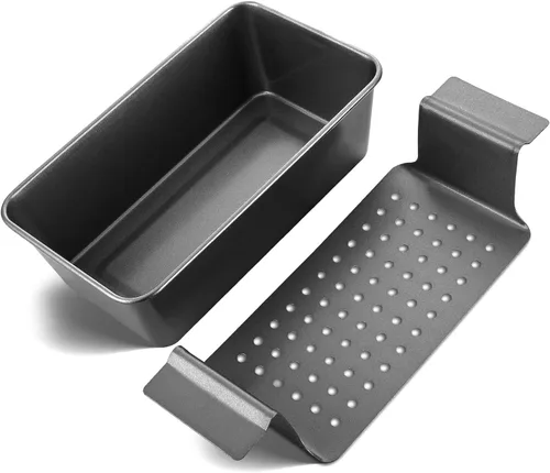 Vista 9 de HONGBAKE Sartén para pastel de carne con bandeja de drenaje, moldes para pan de 9 x 5 con inserto, pan de carne antiadherente para hornear, reduce