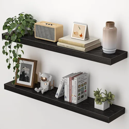 Vista 35 de Heimlove Estantes flotantes para pared, estante de 16 pulgadas para baño pequeño, almacenamiento montado y exhibición, estantes de madera para Negro