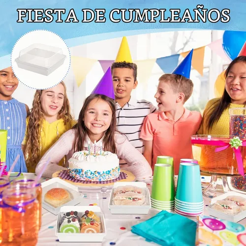 Vista 6 de Remerry Juego de 80 cajas de embutidos con tapas transparentes, cajas de papel blanco de 5.4 pulgadas, cuadradas, desechables, para postre