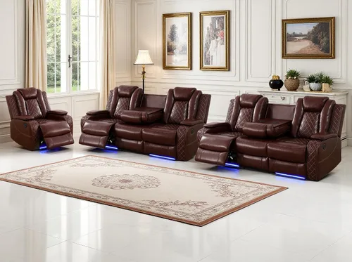 Vista 65 de Juego de sofás reclinables eléctricos, juegos de muebles de sala de estar, sofá reclinable eléctrico moderno negro, sofá biplaza y silla