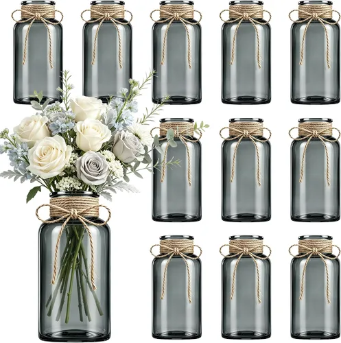 Vista 15 de Jarrones de cristal para centros de mesa, jarrones cilíndricos bohemios en tarros de masón a granel para bodas, fiestas y día de la madre