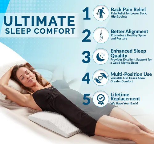 Vista 2 de ComfiLife Almohada de apoyo lumbar para dormir, almohada de espuma viscoelástica para aliviar el dolor de espalda, dormir de lado, espalda