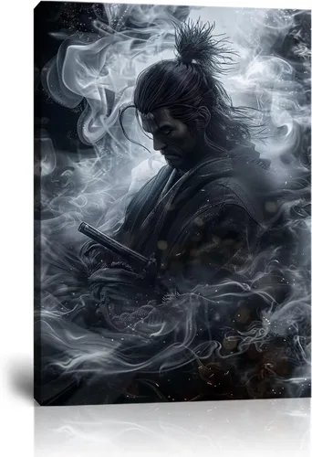 Vista 9 de Arte de pared de samurái japonés para sala de estar y dormitorio, impresiones en lienzo japonesas, póster samurái, arte enmarcado listo para colgar