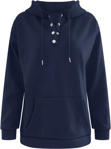 Vista 3 de Alalaso Mens Hoodies Pullover Snap Button Up Trendy Sweatshirt Fall Winter V Neck Tops Front Pocket Drawstring Warm Hoodie