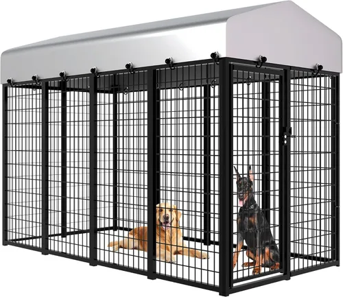 Vista 11 de Perrera grande para perros con techo, recinto resistente para perros para interiores y exteriores con funda extraíble, corralitos para perros