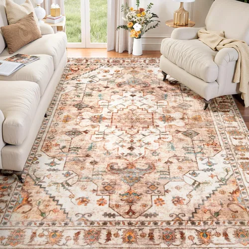 Vista 133 de SERISSA - Tapetes florales vintage, antideslizante, lavable, pequeño, ultrasuave, bohemio, de pelo bajo, para entrada, interiores, habitación