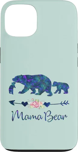 Vista 7 de Teal Blue Purple Floral Mama Bear and Two Cubs Green Mint Case for iPhone 16