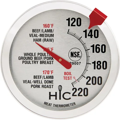 Vista 8 de HIC Kitchen Termómetro de carne de lectura instantánea para asar, acero inoxidable, cara inastillable, cubierta protectora con tabla de temperatura