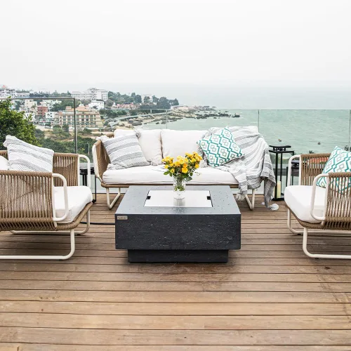 Vista 7 de Manhattan - Chimenea de concreto de 36 x 36 pulgadas para patio al aire libre, incluye rocas de lava modernas hogueras y chimeneas al aire libre