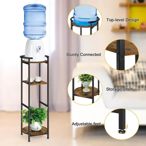 Vista 3 de Soporte para Dispensador de Agua de 5 Galones, Soporte de 3 Niveles para Dispensador de Bebidas con Estante de Almacenamiento, Soporte de Agua