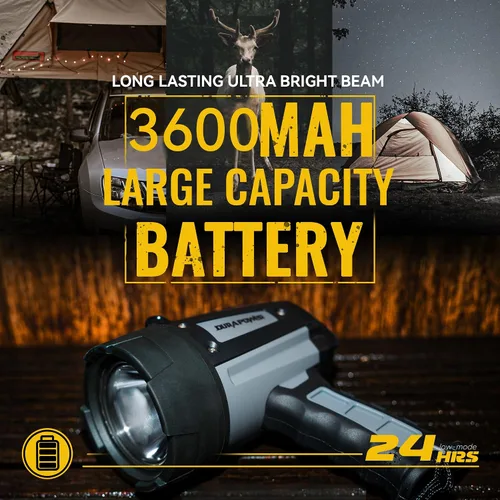 Vista 4 de Durapower Foco Recargable, Foco de Mano Super Brillante Impermeable IP68, Foco de Alta Potencia LED Portátil para Caza Marina, Barco, Camping