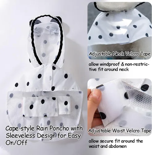 Vista 3 de MANON ROSA Ropa para perro: Impermeable y de secado rápido para cachorros con capucha y agujero para correa, lindo poncho de lluvia con capucha