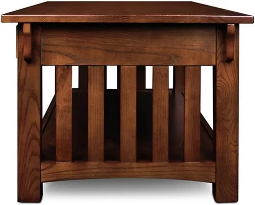Vista 7 de BOWERY HILL Mesa auxiliar rectangular de madera, acabado marrón roble medio, 48 x 24 x 19 pulgadas, construcción resistente con 2 cajones, muebles