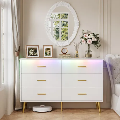 Vista 8 de Cómoda para dormitorio, cómoda de 46.5 pulgadas para armario con 6 Gris madera