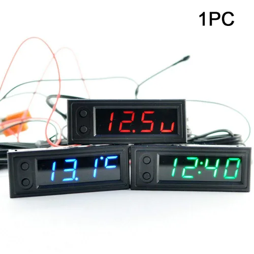 Vista 4 de Reloj de coche Termómetro Voltímetro Reloj de temperatura del coche - Reloj de coche 12V 3 en 1 Termómetros Voltímetro Medidor Reloj electrónico LED