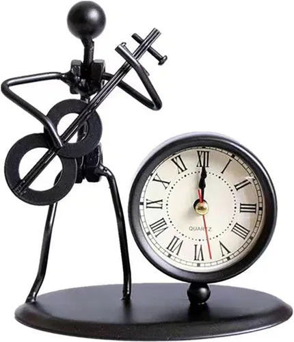 Vista 8 de Reloj despertador de instrumentos musicales, reloj creativo de escritorio pequeño de acero inoxidable, reloj de personalidad retro, artesanía