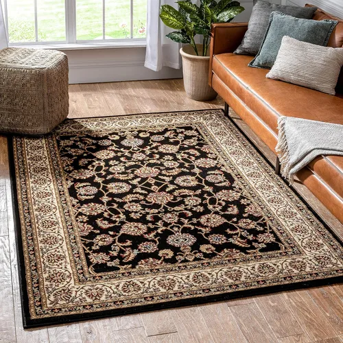 Vista 37 de Well Woven Barclay Collection Sarouk - Alfombra negra de 4 x 5 pies, para entradas, dormitorios pequeños, salas de estar Negro