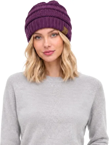 Vista 112 de C.C Trendy Warm Chunky Soft Stretch Cable Knit Beanie 0 Leopardo Gris claro