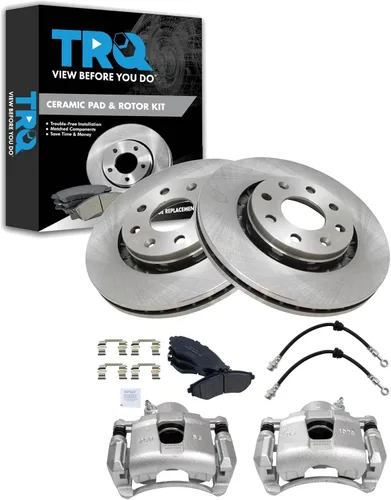 Vista 14 de TRQ Juego de pastillas de freno delanteras y rotores de cerámica, pinzas, mangueras, compatibles con Honda Odyssey 2005-2010
