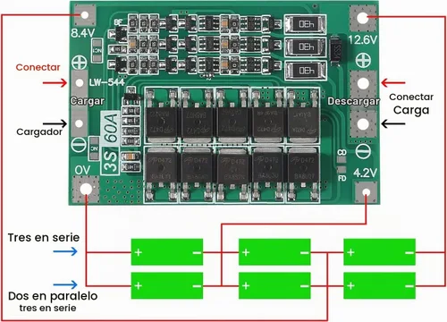 Vista 3 de 4PCS 3S 60A 12.6V 18650 Cargador PCB BMS Placa de protección de batería de litio de iones de litio Cargador de equilibrio Módulo de carga para motor