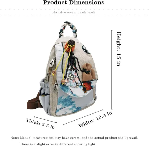 Vista 149 de HUANGGUOSHU Mochila de algodón tejida de algodón bohemio con bordado de lona estilo bohemio con múltiples bolsillos retro linda mochila cartera
