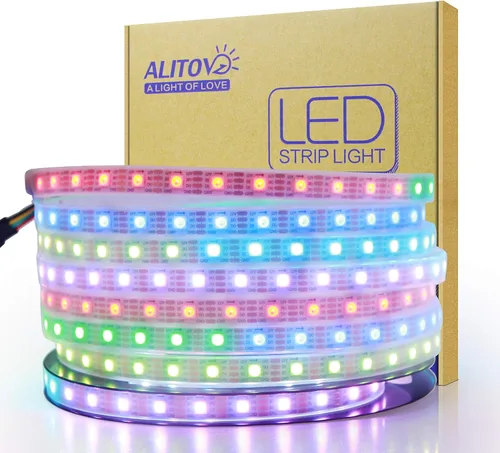 Vista 11 de ALITOVE Tira de luz LED direccionable WS2815 de 12 V mejorada WS2812B tira de luz LED de persecución de doble señal RGB programable LED de 16.4 pies