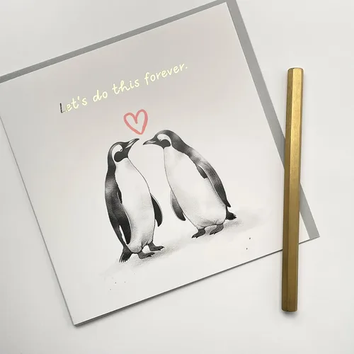 Vista 2 de Old English Co. Tarjeta de aniversario de boda de pingüino para pareja, tarjeta de aniversario para marido y esposa, bonita tarjeta de pingüinos