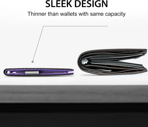 Vista 2 de GSOIAX Billetera delgada para hombre con clip para dinero, bloqueo RFID, minimalista, de piel auténtica, de fibra de carbono, 11 ranuras