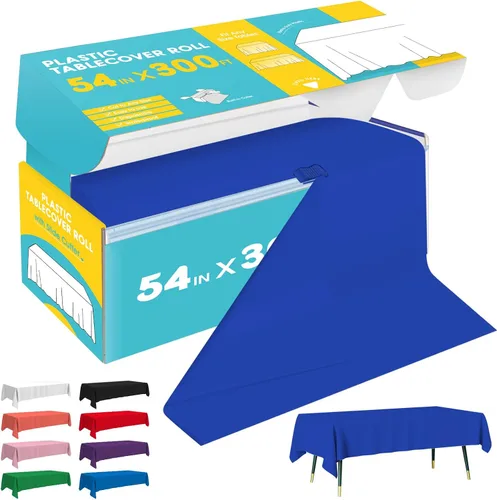 Vista 3 de Niuara Rollo de mantel de plástico negro - 40 pulgadas x 100 pies, mantel para mesa rectangular con cortador deslizante, mantel de plástico