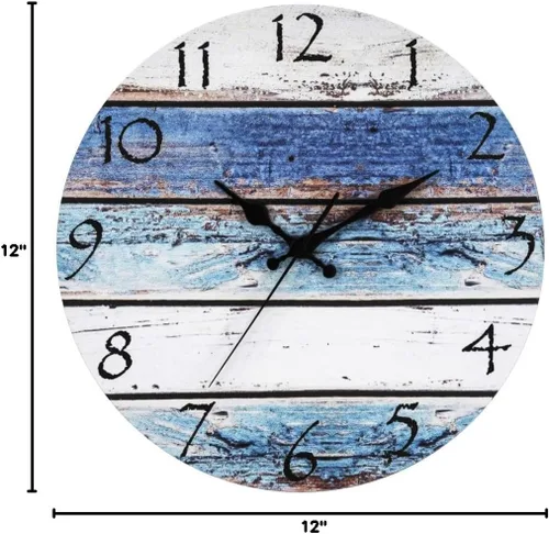 Vista 8 de Bernhard Products Reloj de pared rústico de playa de 12 pulgadas, redondo, silencioso sin tictac, de cuarzo, funciona con pilas, aspecto de madera