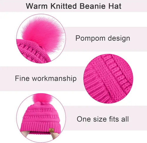 Vista 3 de URATOT Conjuntos de punto cálido de invierno, gorro de punto, bufanda, cubierta facial, guantes para pantalla táctil, para hombres y mujeres