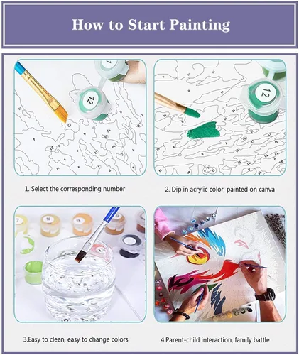 Vista 6 de VIGEGU Paquete de 4 pinturas por números para adultos, lienzo enmarcado, con caballete de madera, pintura por números para niños de 8 a 12 años