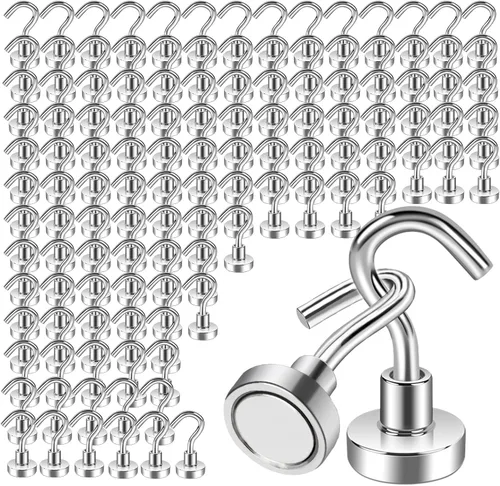 Vista 10 de Paquete de 22 ganchos magnéticos negros resistentes, ganchos magnéticos de 25 libras para colgar, imán de neodimio fuerte con ganchos para cabina