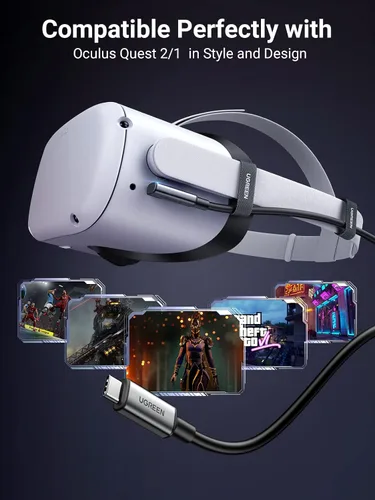 Vista 2 de UGREEN Cable Link compatible con Oculus Quest 2Pico 4 y PCSteam VR, cable de auriculares VR Link de 16 pies con transferencia de alta velocidad