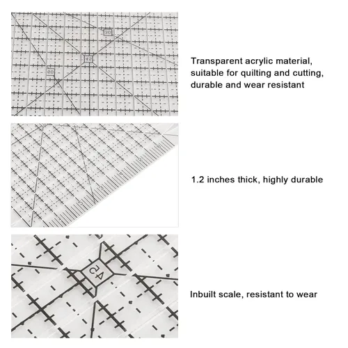 Vista 6 de Pssopp Regla de corte con forma encantadora, acrílico transparente, escala precisa, línea de cuadrícula negra, multifunción, regla de colchas, 10.0