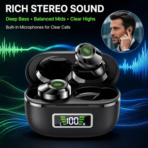 Vista 3 de Auriculares inalámbricos, Bluetooth 5.4, tiempo de reproducción de 48 horas