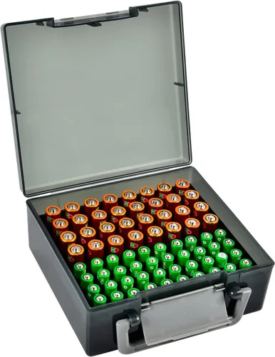 Vista 10 de FULLCASE Organizador de almacenamiento de baterías con soporte para 72 pilas AA AAA, cajas contenedor para garaje, organizador para cajones del Negro