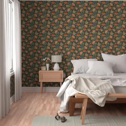 Vista 5 de Papel tapiz para despegar y pegar, diseño Art Nouveau con flores negras, diseño floral, decoración de jardín, papel pintado extraíble Spoonflower