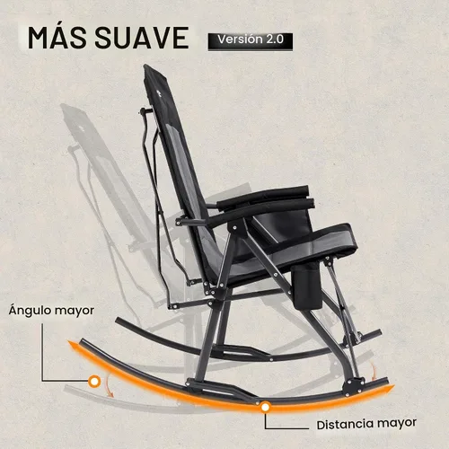 Vista 4 de Portal Silla mecedora plegable de gran tamaño portátil para acampar 400 1p-tela negro