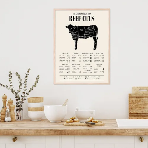 Vista 5 de Póster de guía de carnicero de ternera, decoración de pared de cocina, tabla de carne de vaca (11 x 14 pulgadas)