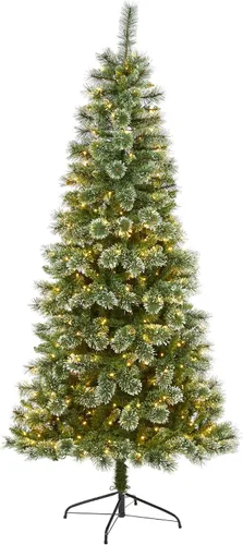 Vista 11 de Árbol de Navidad artificial de pino con punta de nieve delgado de 1.5 m de Wisconsin de Nearly Natural con 150 luces LED transparentes