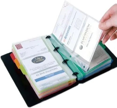 Vista 3 de LI-GELISI Soporte para tarjetas de presentación con capacidad para 180 tarjetas, tarjetero con 5 pestañas de color (negro)